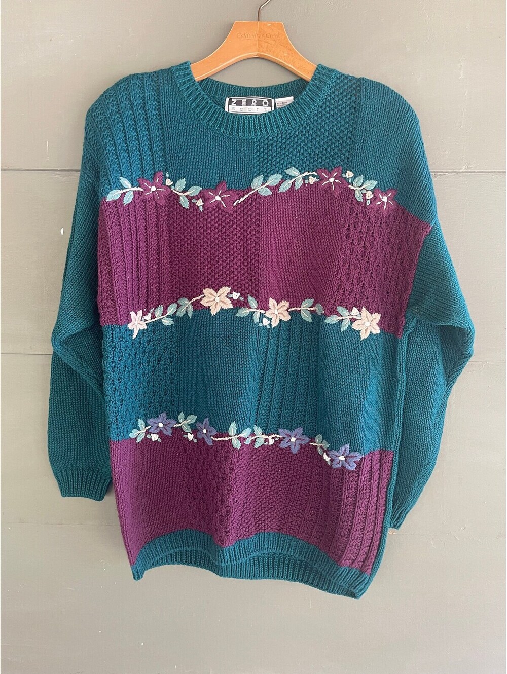 Vintage 90s Teal & Plum colorful sweater oversized Y2K
